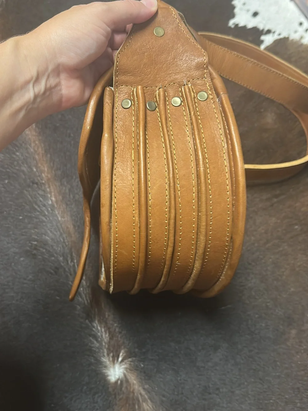 Colombian Brown Leather and Haircalf Saddle Messenger Bag